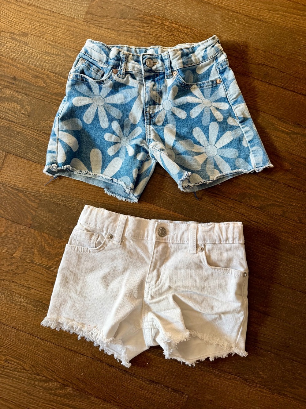 Jordache Blue Daisy Print Denim Shorts & Cat & Jack White Frayed Hem Shorts